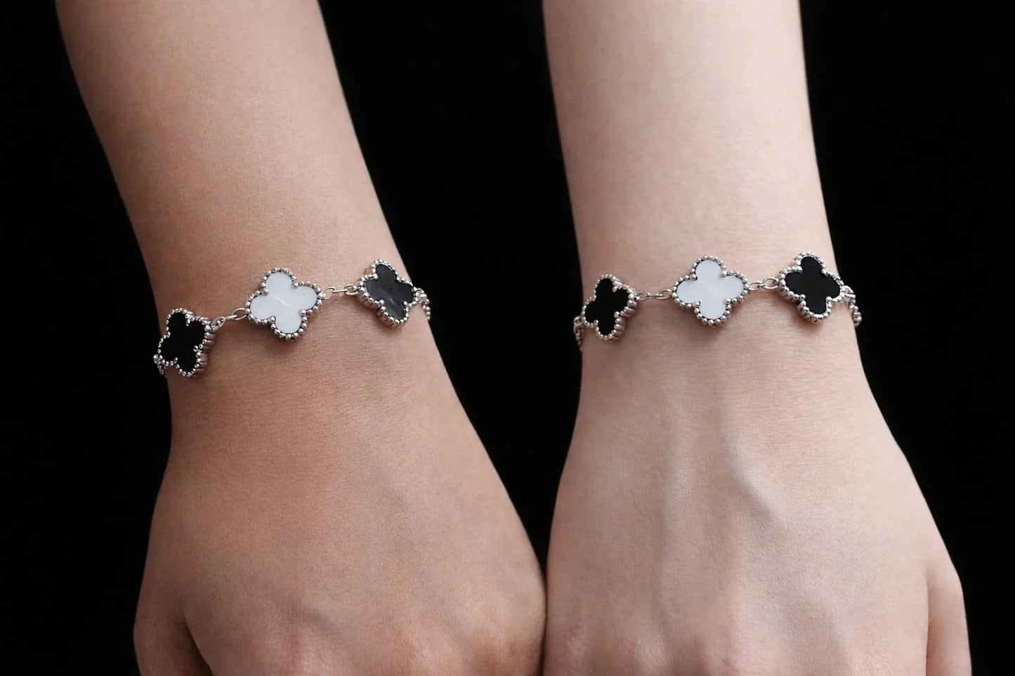 Black & White Clover Charm Bracelet
