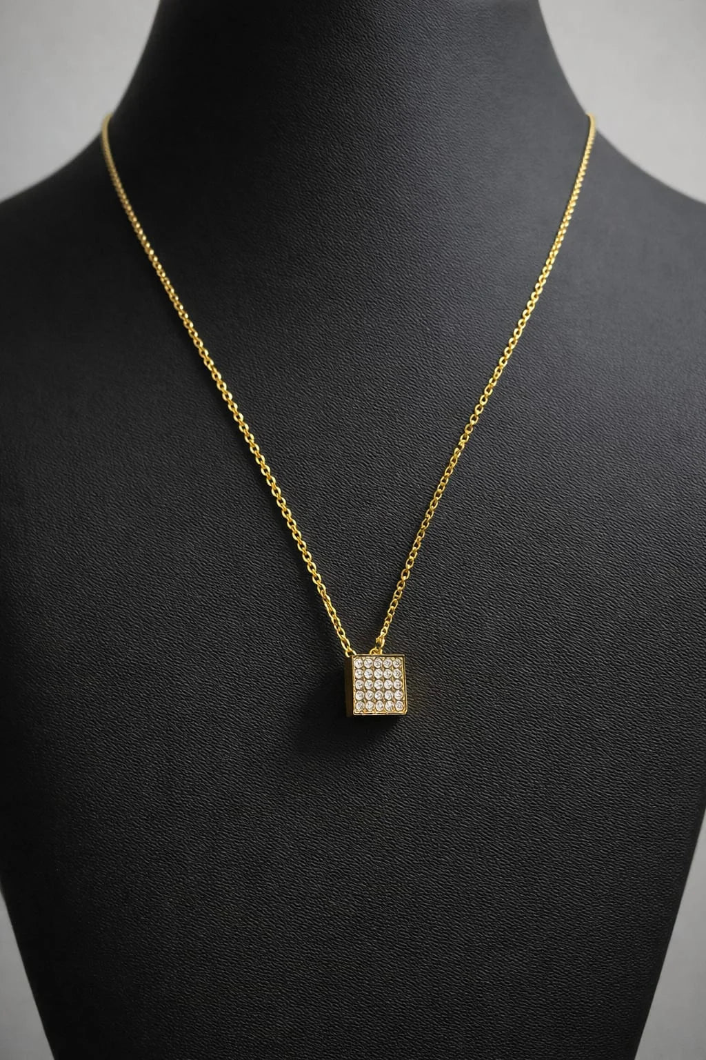Crystal Square Gold Pendant Necklace