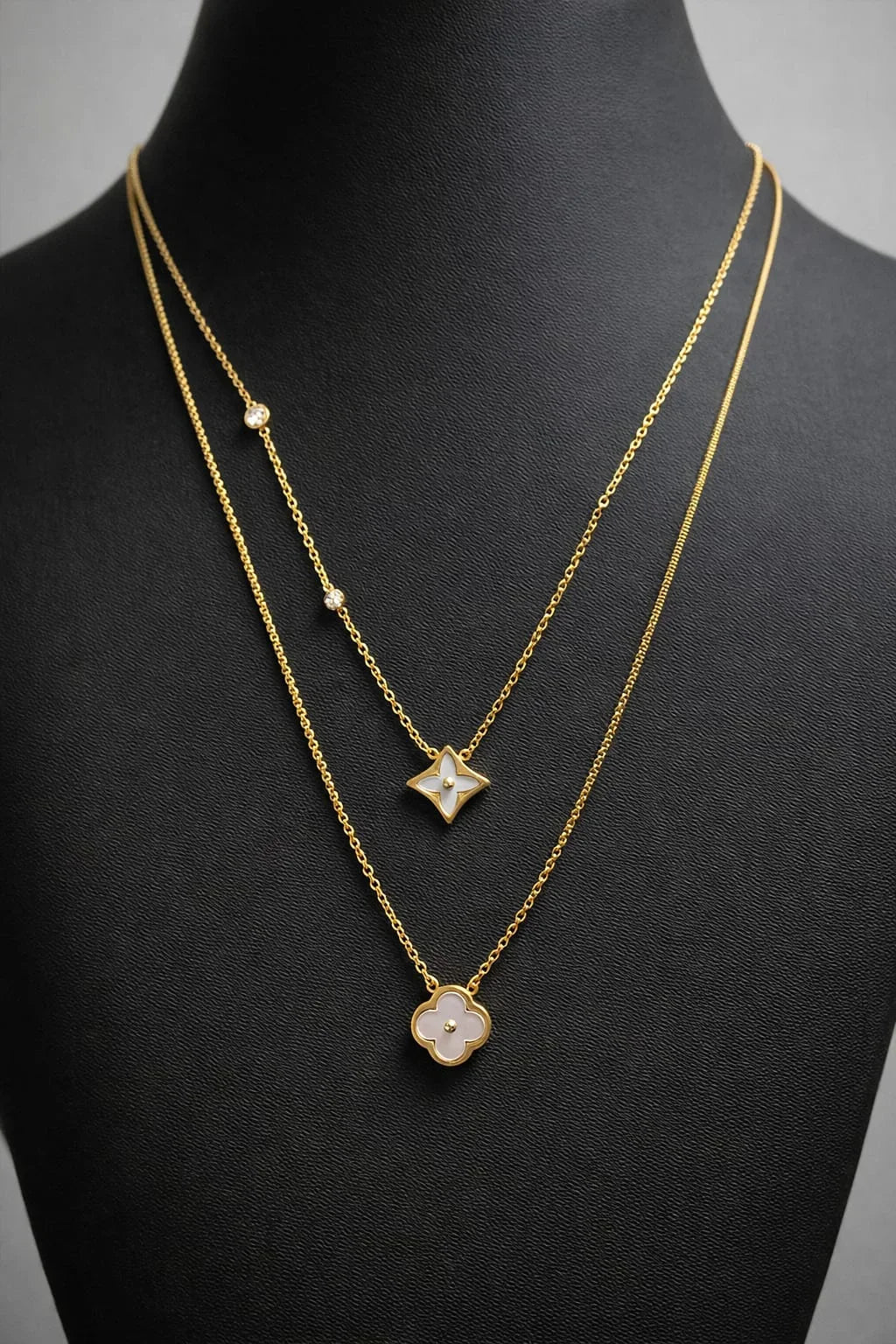 Elegant Double Layer Clover & Star Gold Necklace
