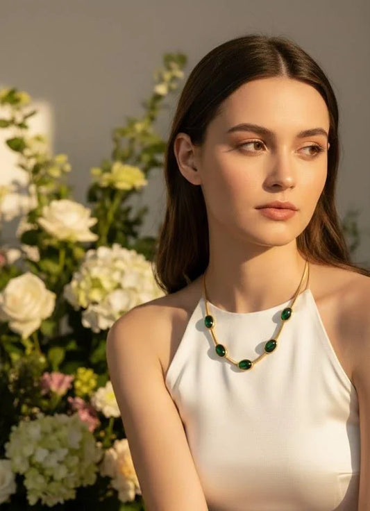 Golden Emerald Drop Necklace