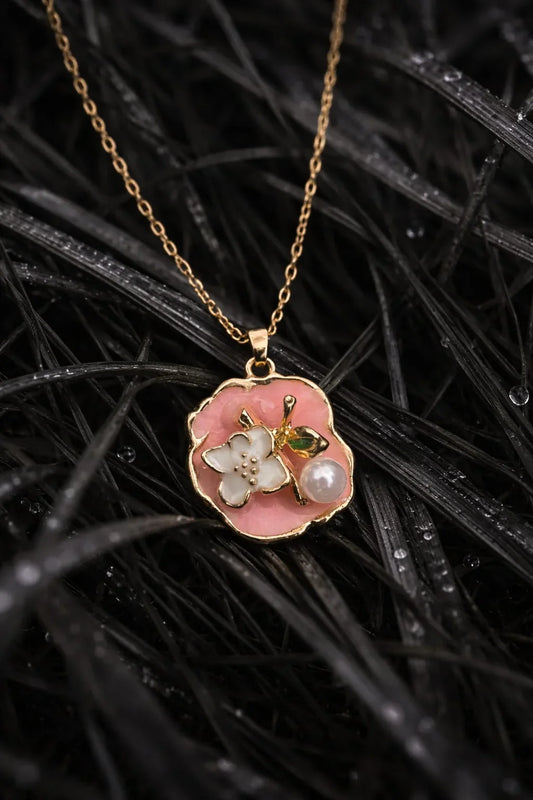 Peach Blossom Pearl Pendant Necklace