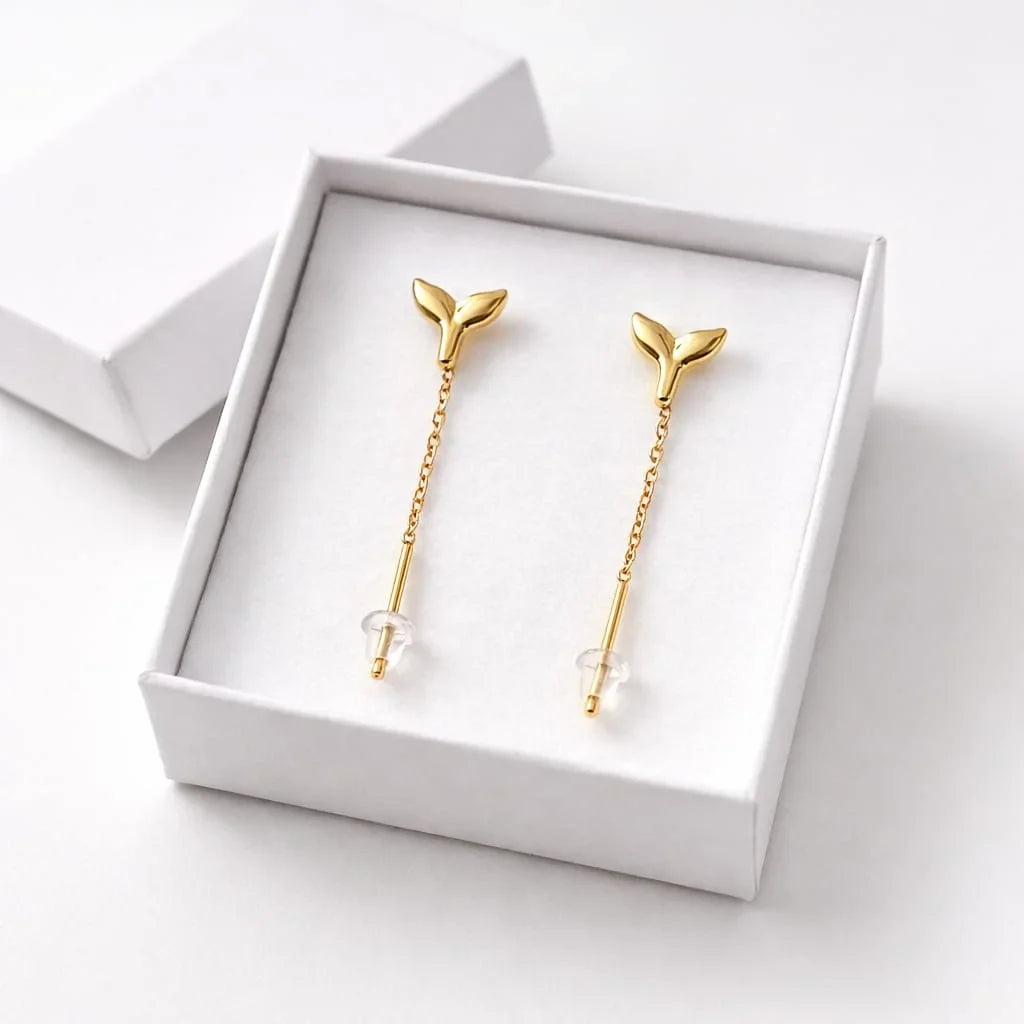 Golden Leaf Drop Chain Earrings