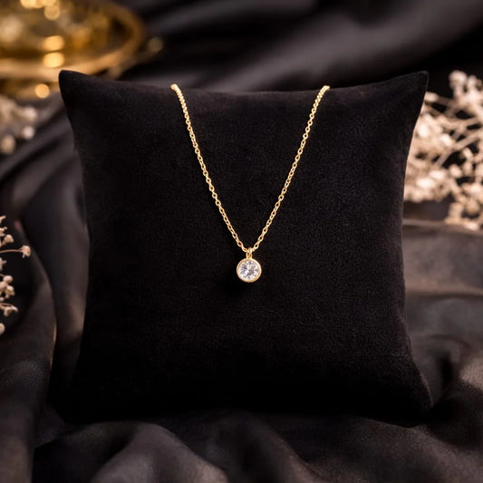 Crystal Solitaire Gold Pendant Necklace