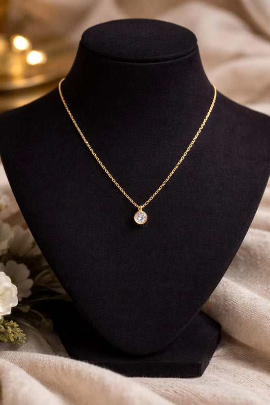 Crystal Solitaire Gold Pendant Necklace