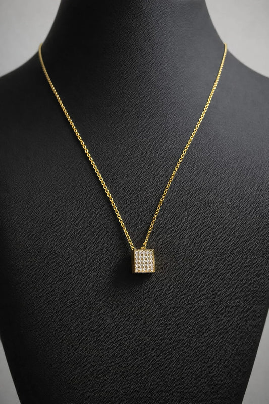 Crystal Square Gold Pendant Necklace