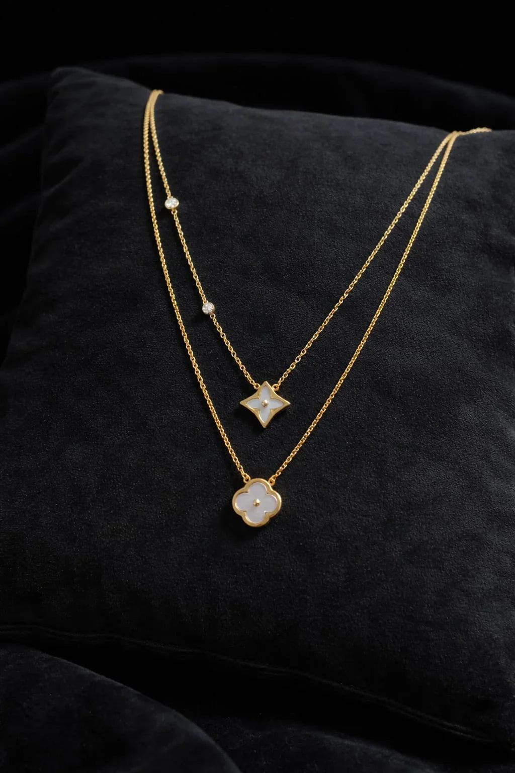 Elegant Double Layer Clover & Star Gold Necklace
