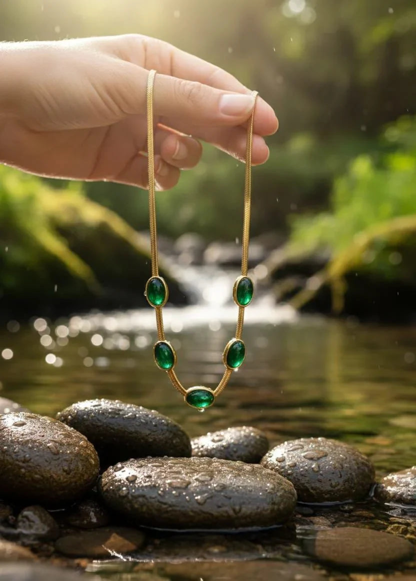 Golden Emerald Drop Necklace