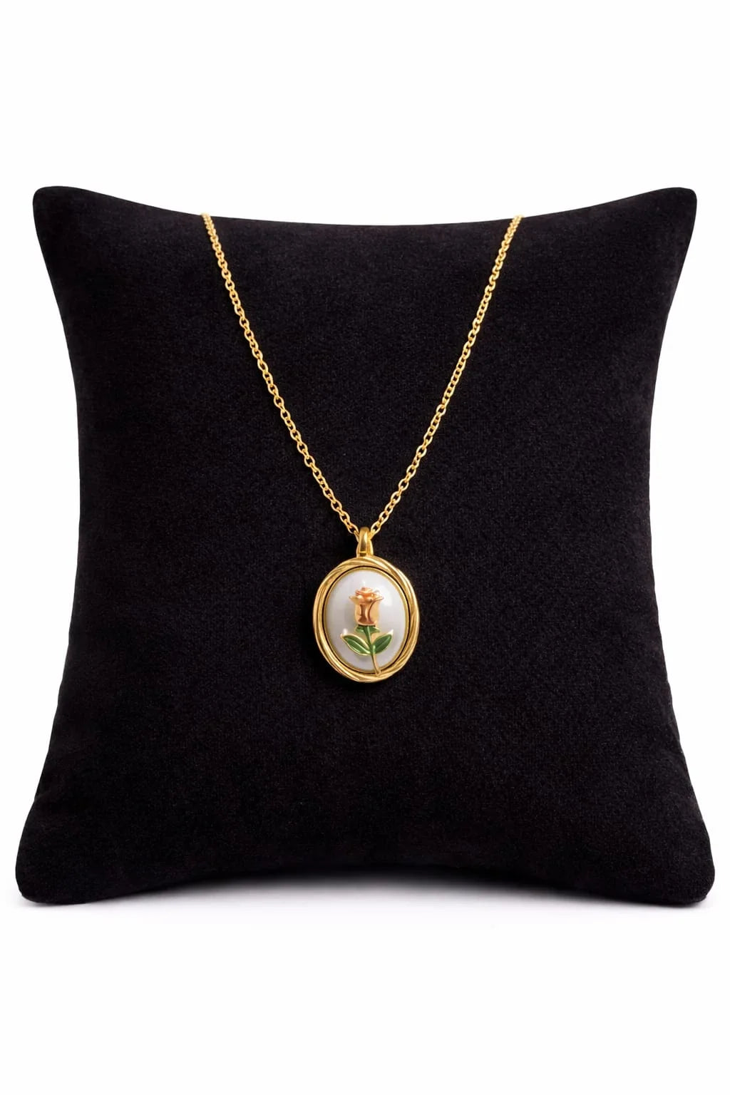Golden Rose Oval Pendant Necklace