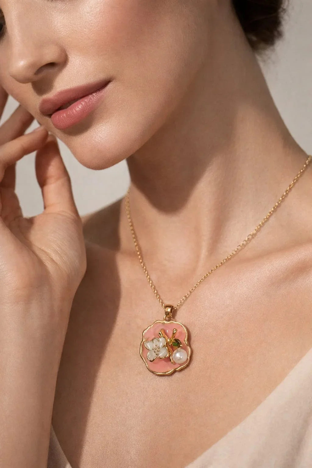 Peach Blossom Pearl Pendant Necklace